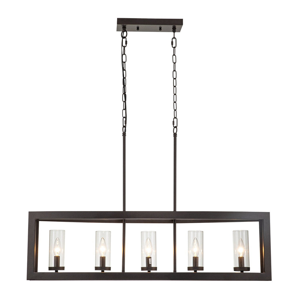 Lustre linéaire industriel moderne à 5 lumières pour salle à manger, style ferme, en verre transparent, idéal pour une cuisine ou un îlot de cuisine