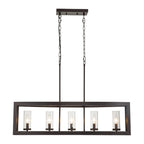 Lustre linéaire industriel moderne à 5 lumières pour salle à manger, style ferme, en verre transparent, idéal pour une cuisine ou un îlot de cuisine