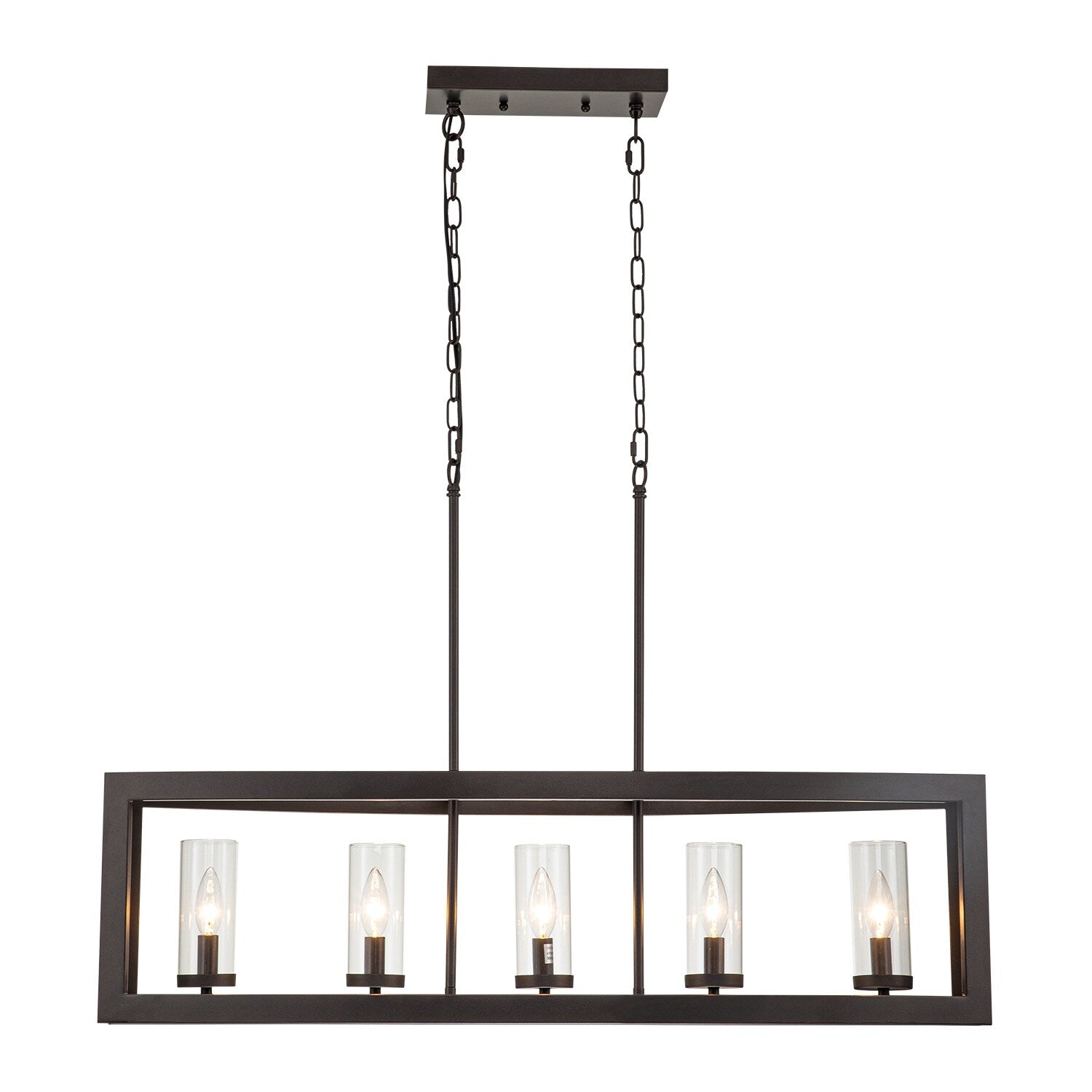 Lustre linéaire industriel moderne à 5 lumières pour salle à manger, style ferme, en verre transparent, idéal pour une cuisine ou un îlot de cuisine