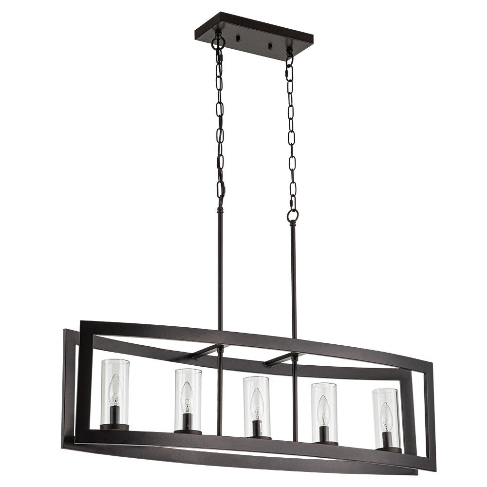 Lustre rectangulaire en verre vintage à 5 lumières pour îlot de cuisine industriel moderne du milieu du siècle