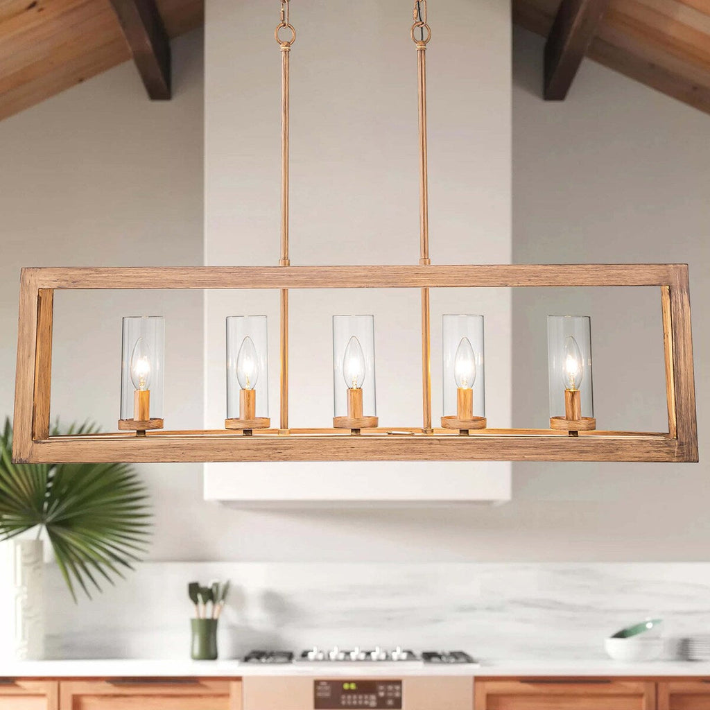 Lustre rectangulaire en verre vintage à 5 lumières pour îlot de cuisine industriel moderne du milieu du siècle