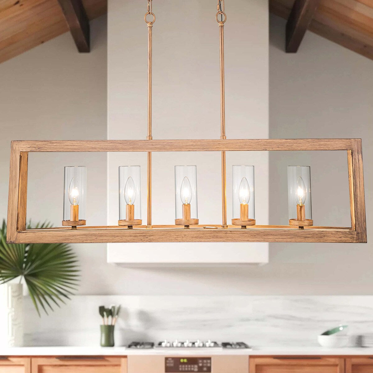 Lustre rectangulaire en verre vintage à 5 lumières pour îlot de cuisine industriel moderne du milieu du siècle