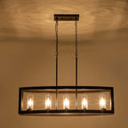 Lustre rectangulaire en verre vintage à 5 lumières pour îlot de cuisine industriel moderne du milieu du siècle