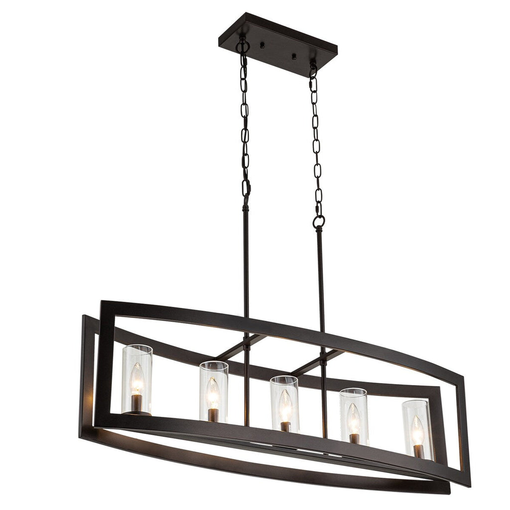 Lustre rectangulaire en verre vintage à 5 lumières pour îlot de cuisine industriel moderne du milieu du siècle