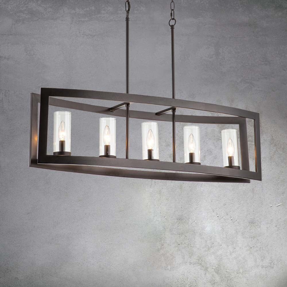 Lustre rectangulaire en verre vintage à 5 lumières pour îlot de cuisine industriel moderne du milieu du siècle