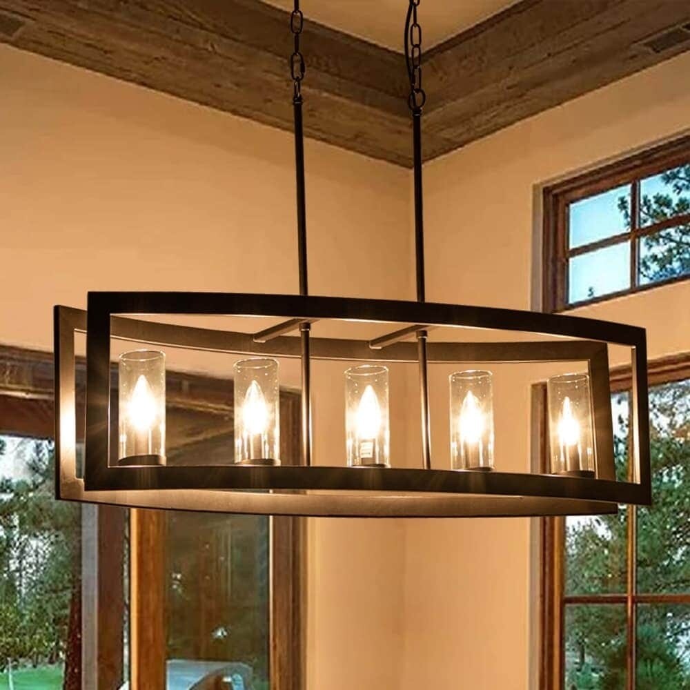 Lustre rectangulaire en verre vintage à 5 lumières pour îlot de cuisine industriel moderne du milieu du siècle