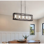 Lustre linéaire industriel moderne à 5 lumières pour salle à manger, style ferme, en verre transparent, idéal pour une cuisine ou un îlot de cuisine