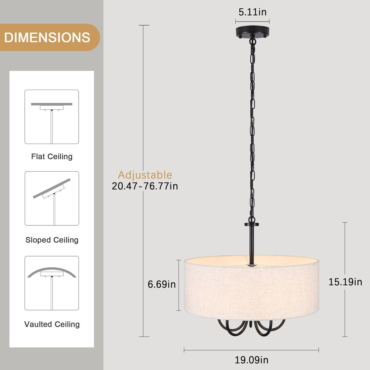 Plafonnier semi-encastré moderne à 5 lumières pour salle à manger, chambre à coucher, salon - N/A