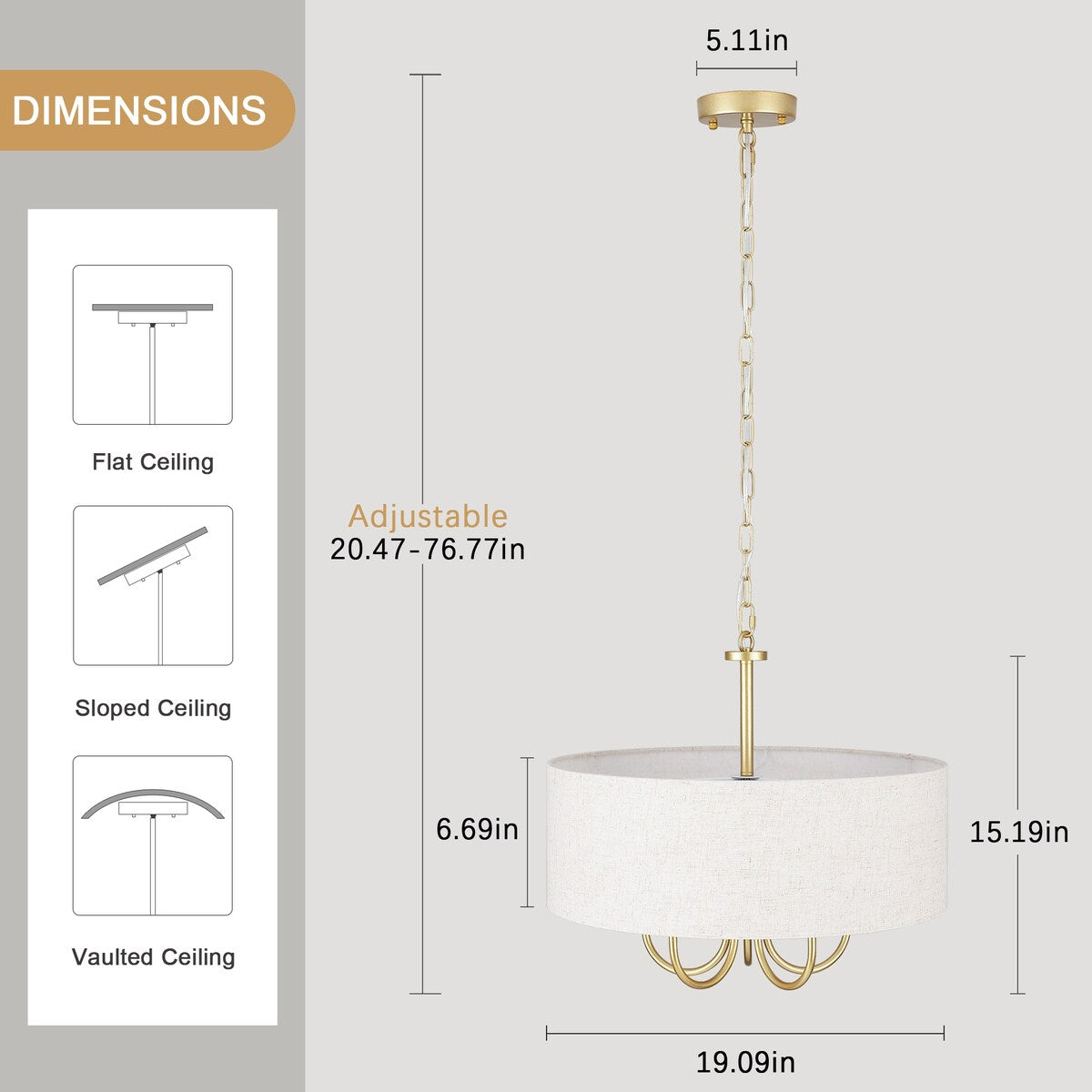 Plafonnier semi-encastré moderne à 5 lumières pour salle à manger, chambre à coucher, salon - N/A