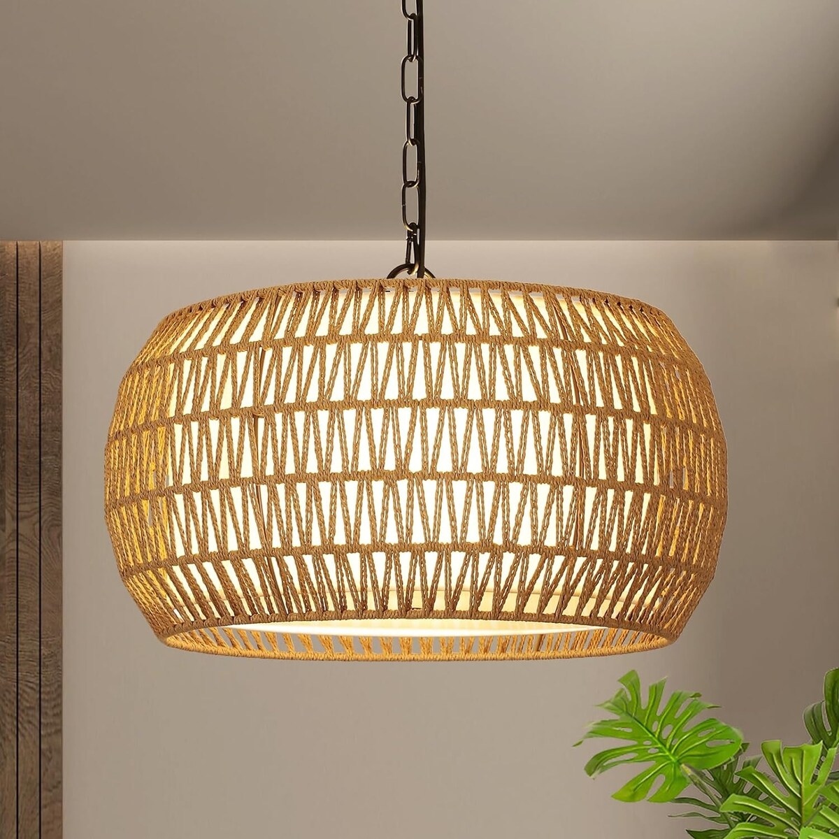 Lustre de ferme en rotin à 5 lumières