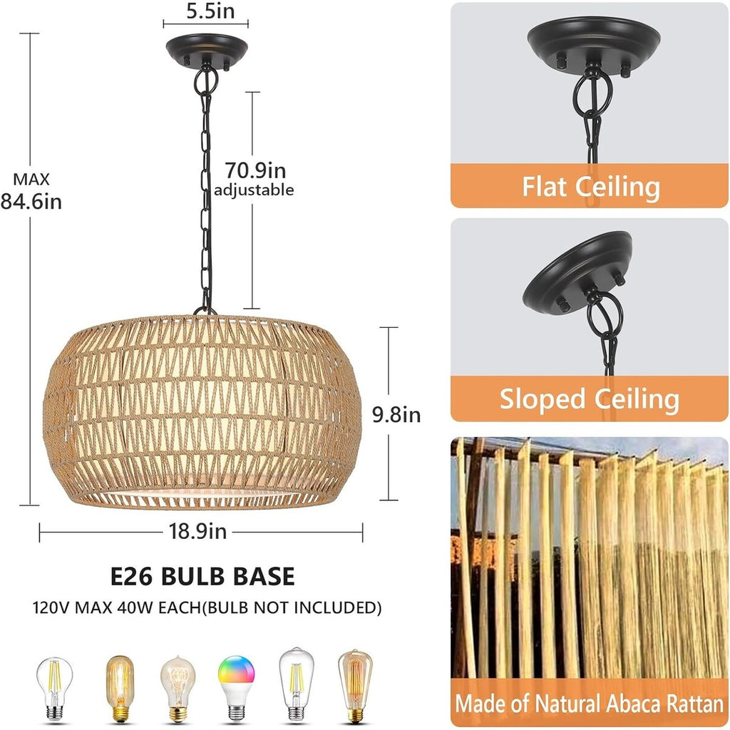 Lustre de ferme en rotin à 5 lumières