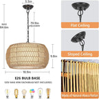 Lustre de ferme en rotin à 5 lumières