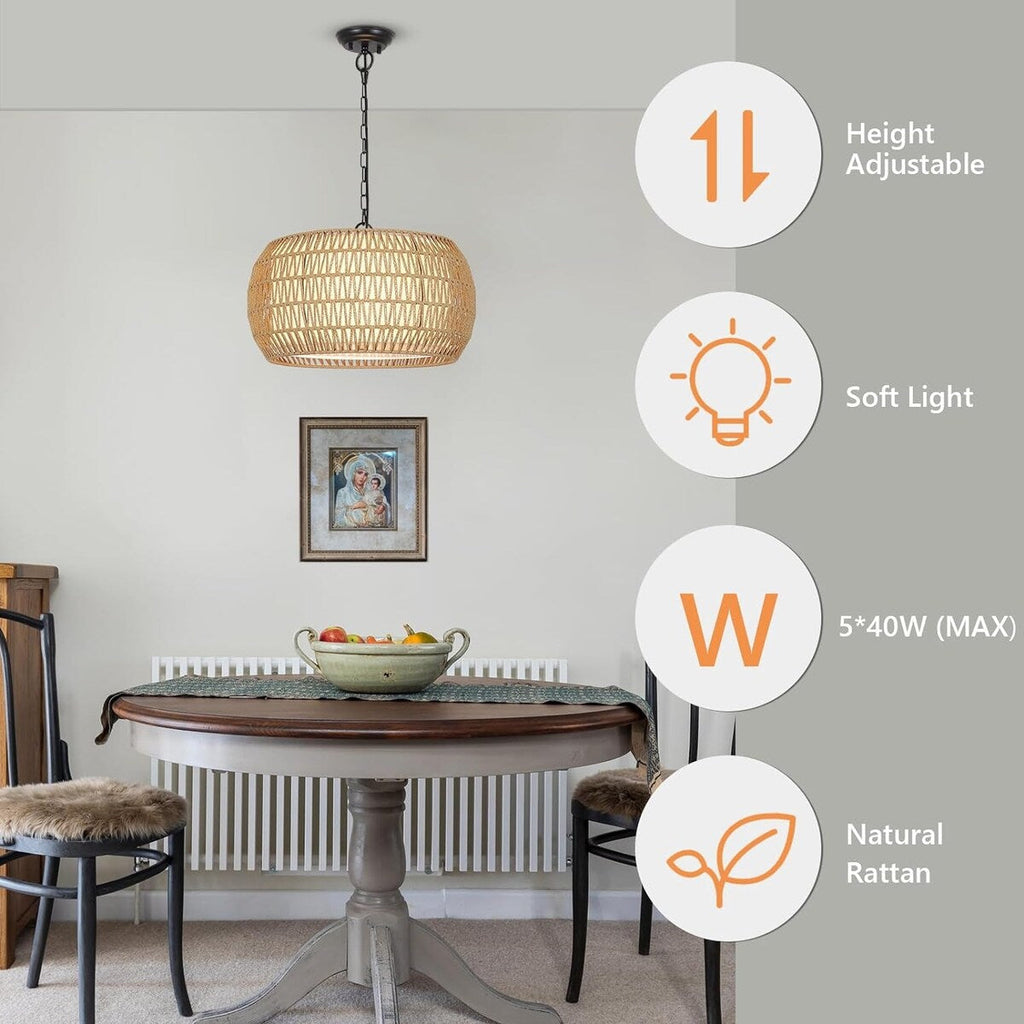 Lustre de ferme en rotin à 5 lumières