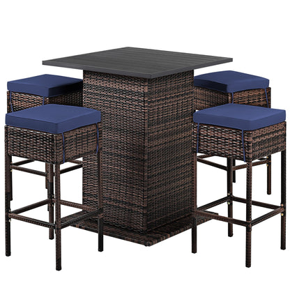 Ensemble de bar d'extérieur en rotin 5 pièces avec coussins et tabourets