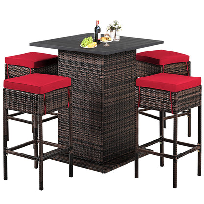 Ensemble de bar d'extérieur en rotin 5 pièces avec coussins et tabourets