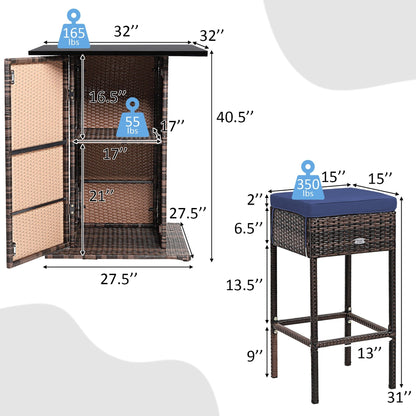 Ensemble de bar d'extérieur en rotin 5 pièces avec coussins et tabourets