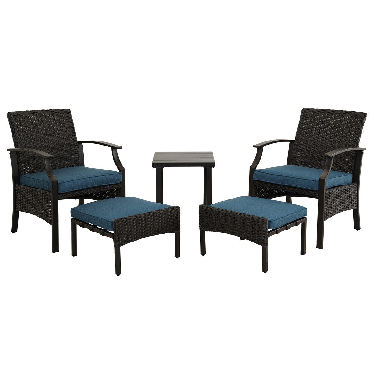 Ensemble de conversation de patio 5 pièces avec coussins, table basse et pouf
