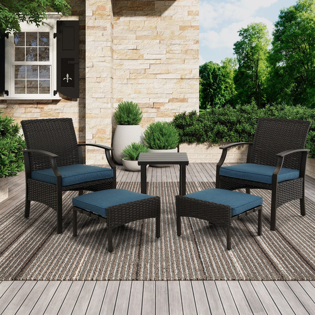 Ensemble de conversation de patio 5 pièces avec coussins, table basse et pouf