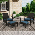 Ensemble de conversation de patio 5 pièces avec coussins, table basse et pouf