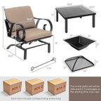 Ensemble de salle à manger de patio 5 pièces avec chaises à bascule robustes et table avec foyer