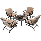 Ensemble de salle à manger de patio 5 pièces avec chaises à bascule robustes et table avec foyer