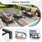 Ensemble de salle à manger de patio 5 pièces avec chaises à bascule robustes et table avec foyer