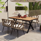 Ensemble table et chaises de jardin 5 pièces, avec chaises en rotin synthétique et table rectangulaire en bois