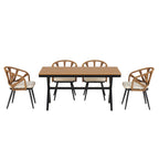 Ensemble table et chaises de jardin 5 pièces, avec chaises en rotin synthétique et table rectangulaire en bois