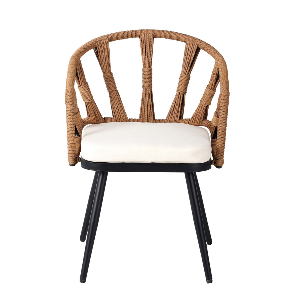Ensemble table et chaises de jardin 5 pièces, avec chaises en rotin synthétique et table rectangulaire en bois