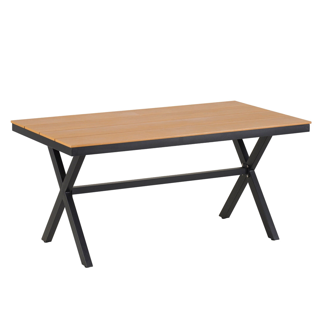 Ensemble table et chaises de jardin 5 pièces, avec chaises en rotin synthétique et table rectangulaire en bois