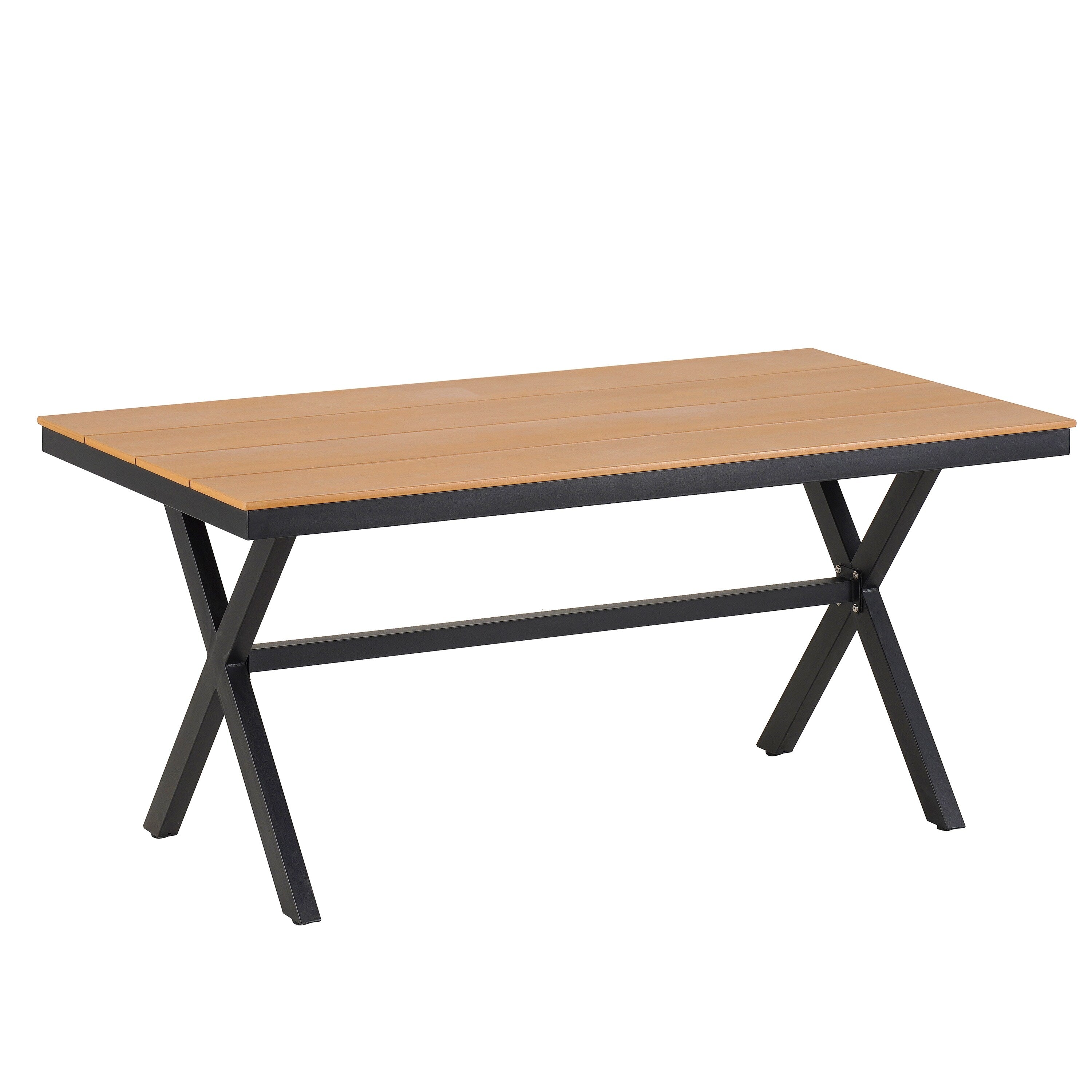 Ensemble table et chaises de jardin 5 pièces, avec chaises en rotin synthétique et table rectangulaire en bois