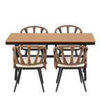 Ensemble table et chaises de jardin 5 pièces, avec chaises en rotin synthétique et table rectangulaire en bois