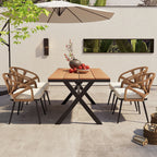 Ensemble table et chaises de jardin 5 pièces, avec chaises en rotin synthétique et table rectangulaire en bois