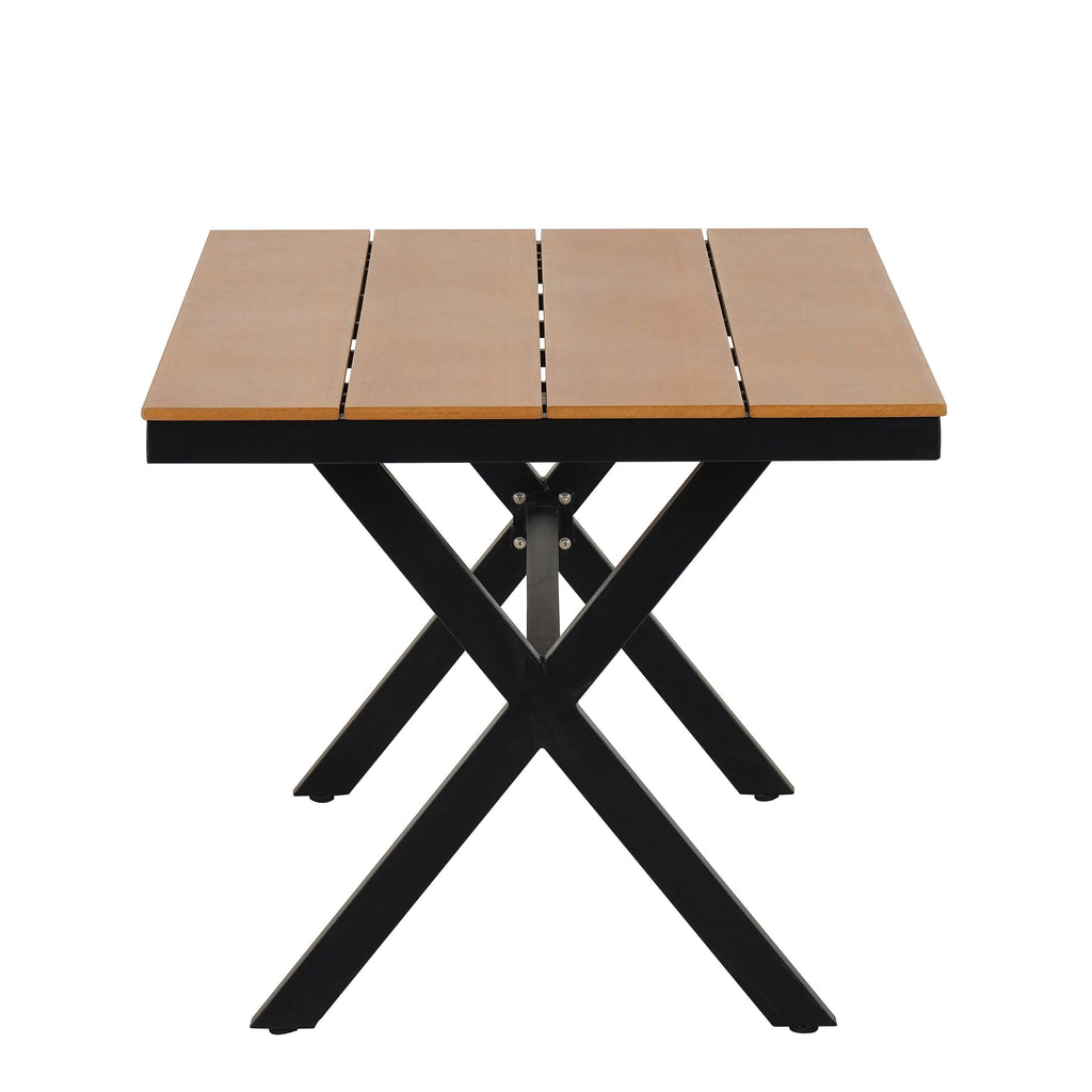 Ensemble table et chaises de jardin 5 pièces, avec chaises en rotin synthétique et table rectangulaire en bois