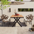 Ensemble table et chaises de jardin 5 pièces, avec chaises en rotin synthétique et table rectangulaire en bois