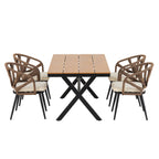 Ensemble table et chaises de jardin 5 pièces, avec chaises en rotin synthétique et table rectangulaire en bois