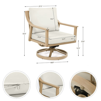 Ensemble de salon de jardin en aluminium pour 5 personnes avec chaises pivotantes, table basse et coussins
