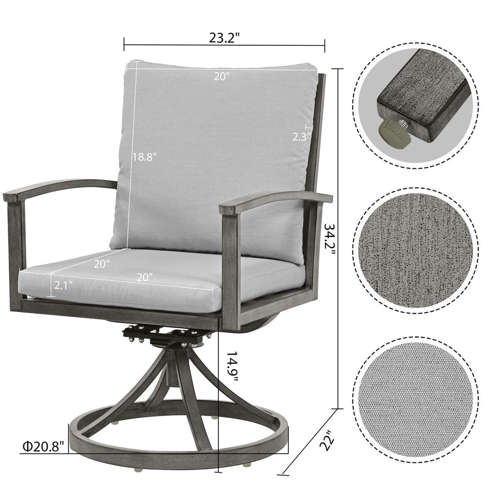 Ensemble de salle à manger de patio en aluminium 5 pièces avec 2 chaises pivotantes et 2 chaises de salle à manger et coussins lavables