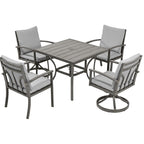 Ensemble de salle à manger de patio en aluminium 5 pièces avec 2 chaises pivotantes et 2 chaises de salle à manger et coussins lavables