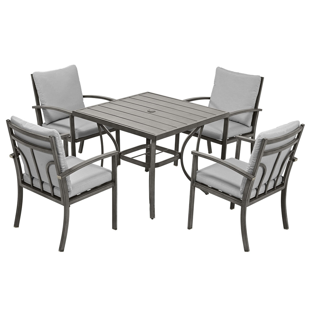 Ensemble de salle à manger de patio en aluminium 5 pièces avec table et revêtement lavable gris clair