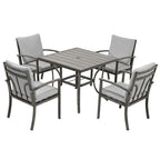 Ensemble de salle à manger de patio en aluminium 5 pièces avec table et revêtement lavable gris clair