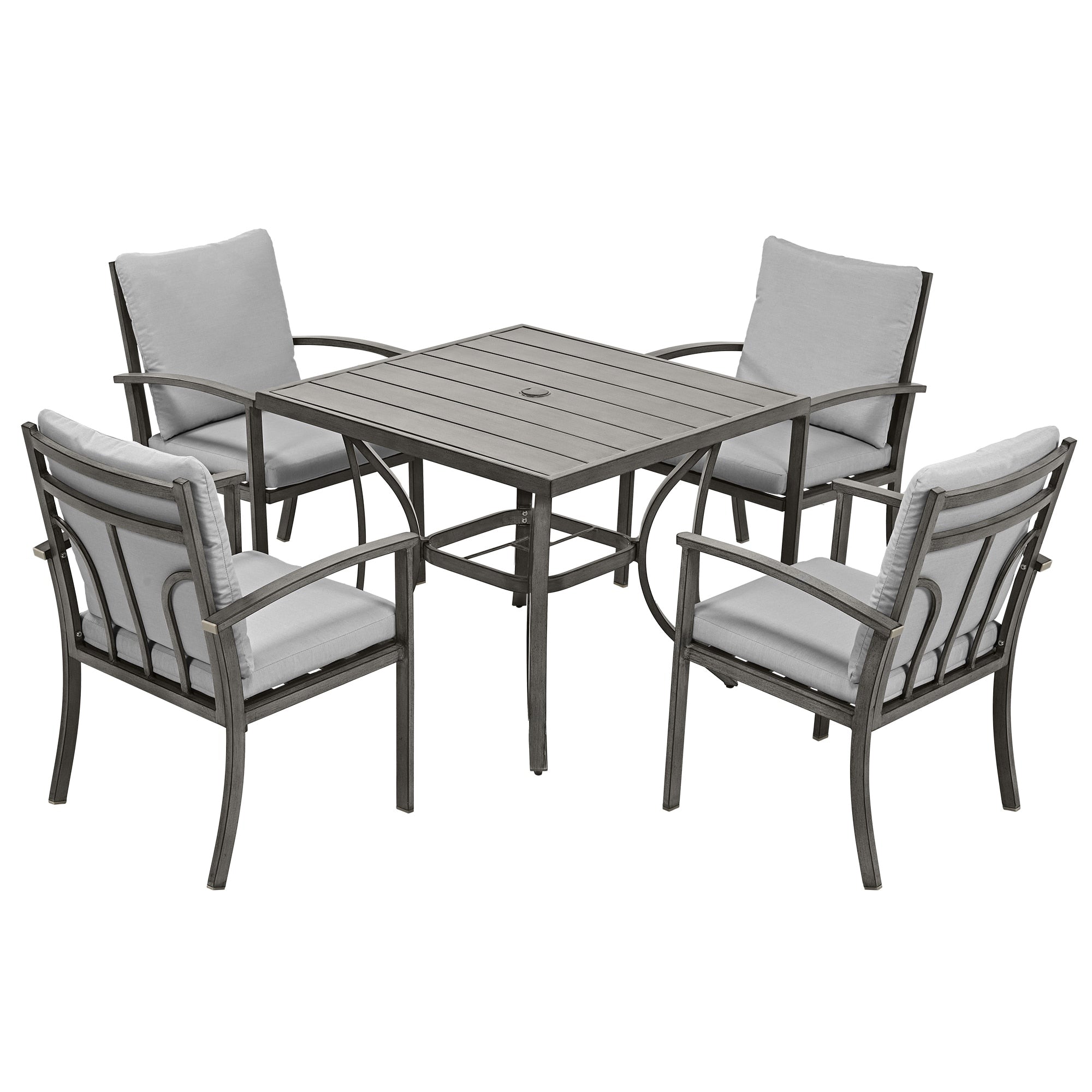 Ensemble de salle à manger de patio en aluminium 5 pièces avec table et revêtement lavable gris clair
