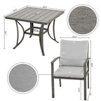 Ensemble de salle à manger de patio en aluminium 5 pièces avec table et revêtement lavable gris clair