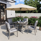 Ensemble de salle à manger de patio en aluminium 5 pièces avec table et revêtement lavable gris clair