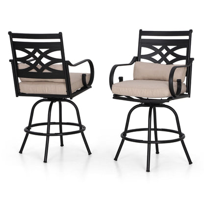 Ensemble de salle à manger de 5 pièces, 4 chaises de bar pivotantes en rotin ou 4 chaises de bar pivotantes en métal et 1 table de bar rectangulaire en métal