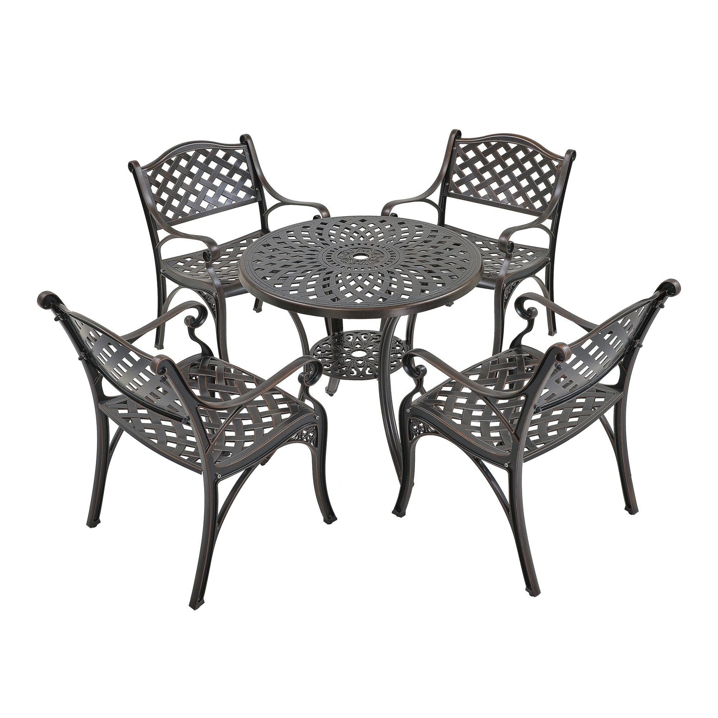 Ensemble de salle à manger de patio en aluminium moulé 5 pièces