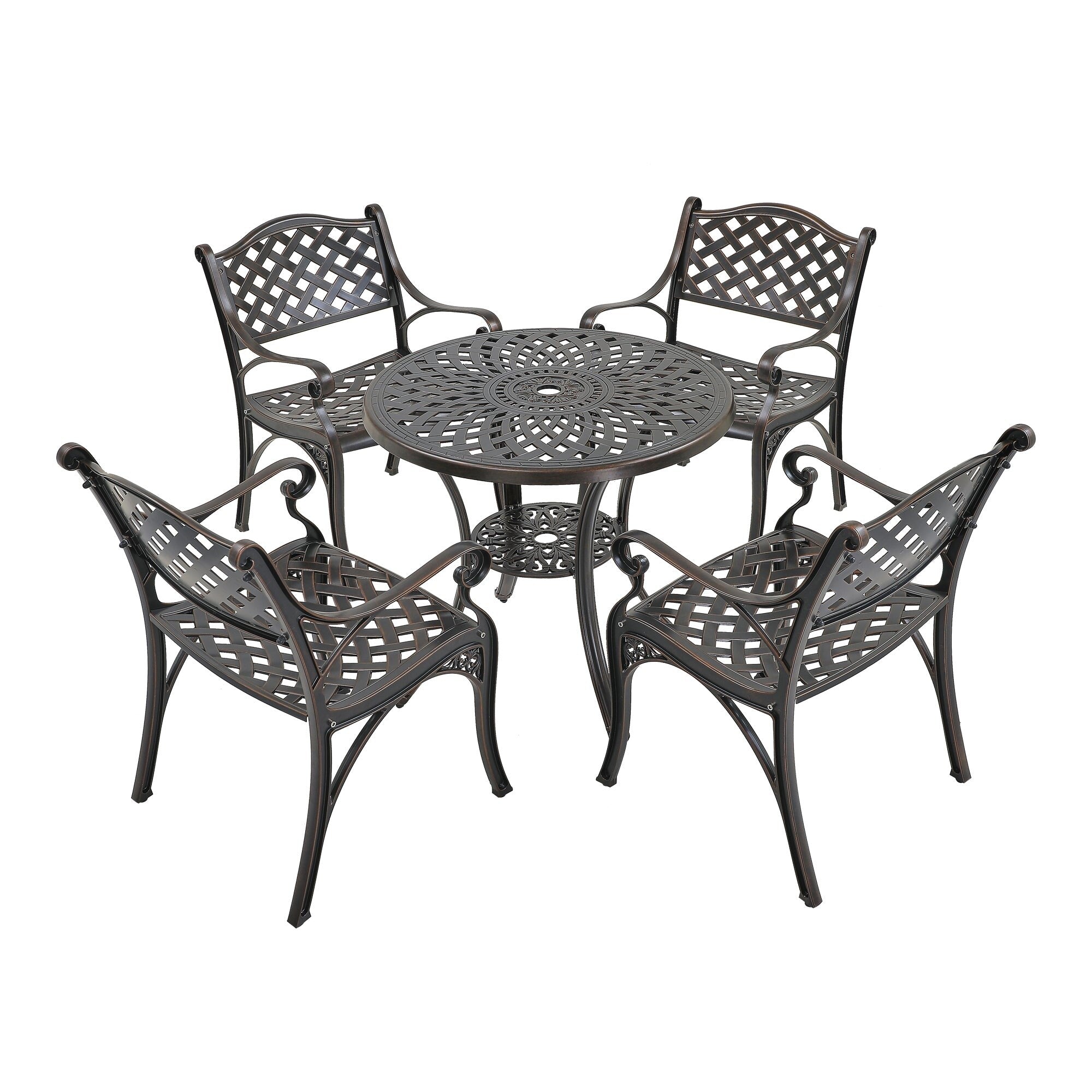 Ensemble de salle à manger de patio en aluminium moulé 5 pièces