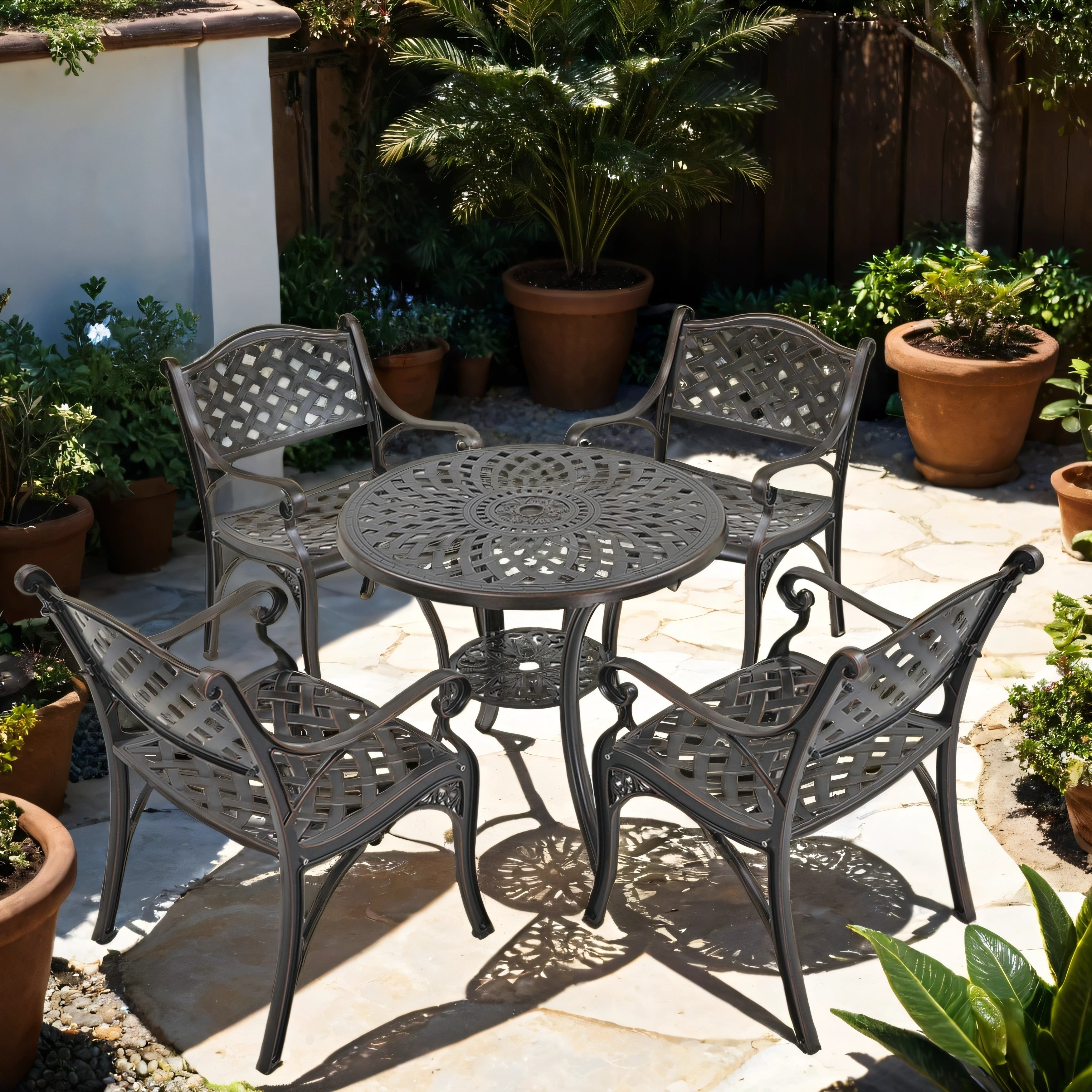 Ensemble de salle à manger de patio en aluminium moulé 5 pièces