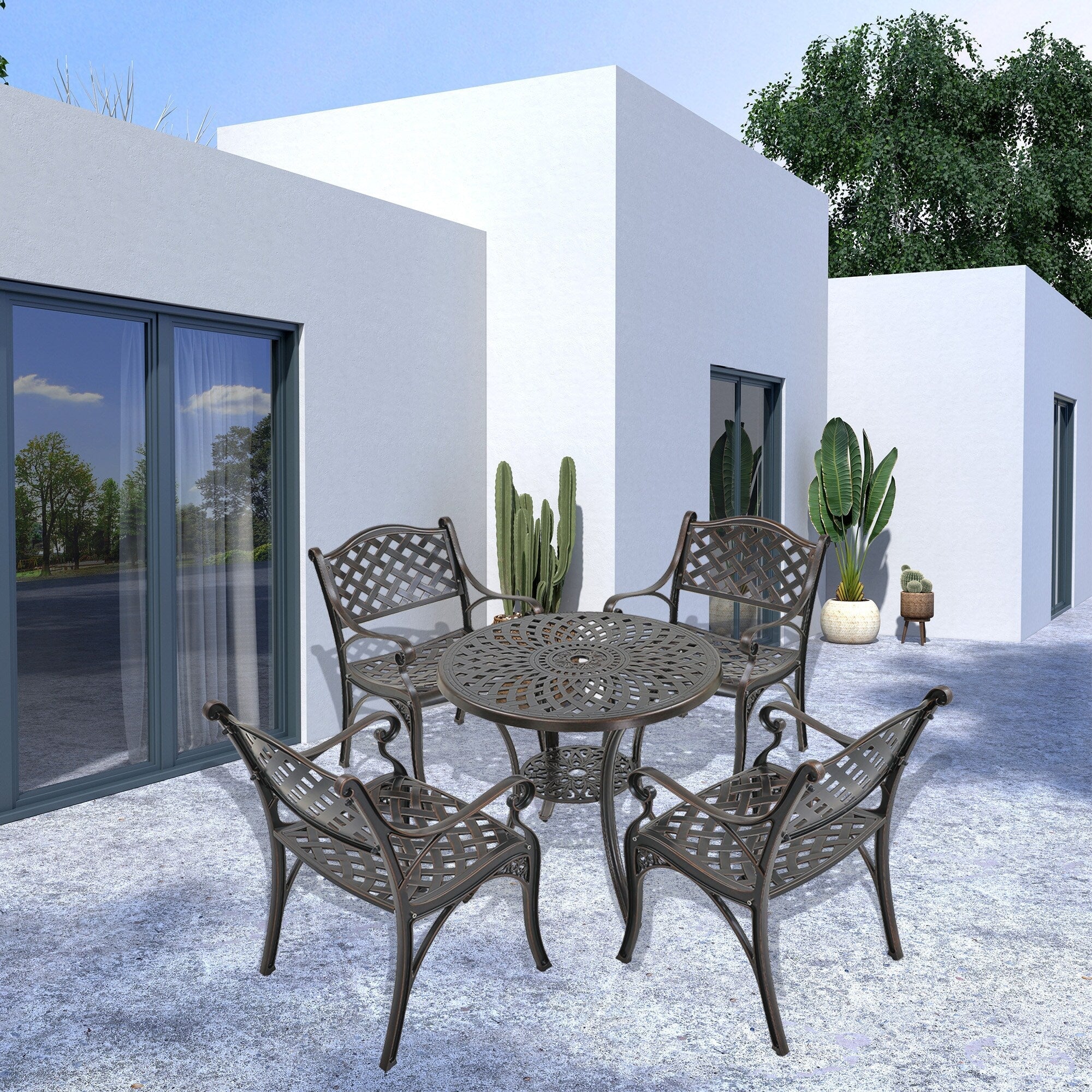 Ensemble de salle à manger de patio en aluminium moulé 5 pièces