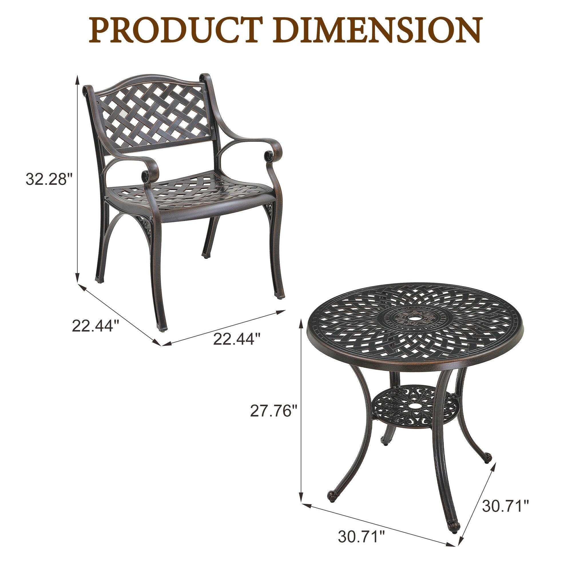 Ensemble de salle à manger de patio en aluminium moulé 5 pièces